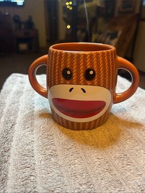 Playful Double-Handle Orange Monkey Ceramic Mug